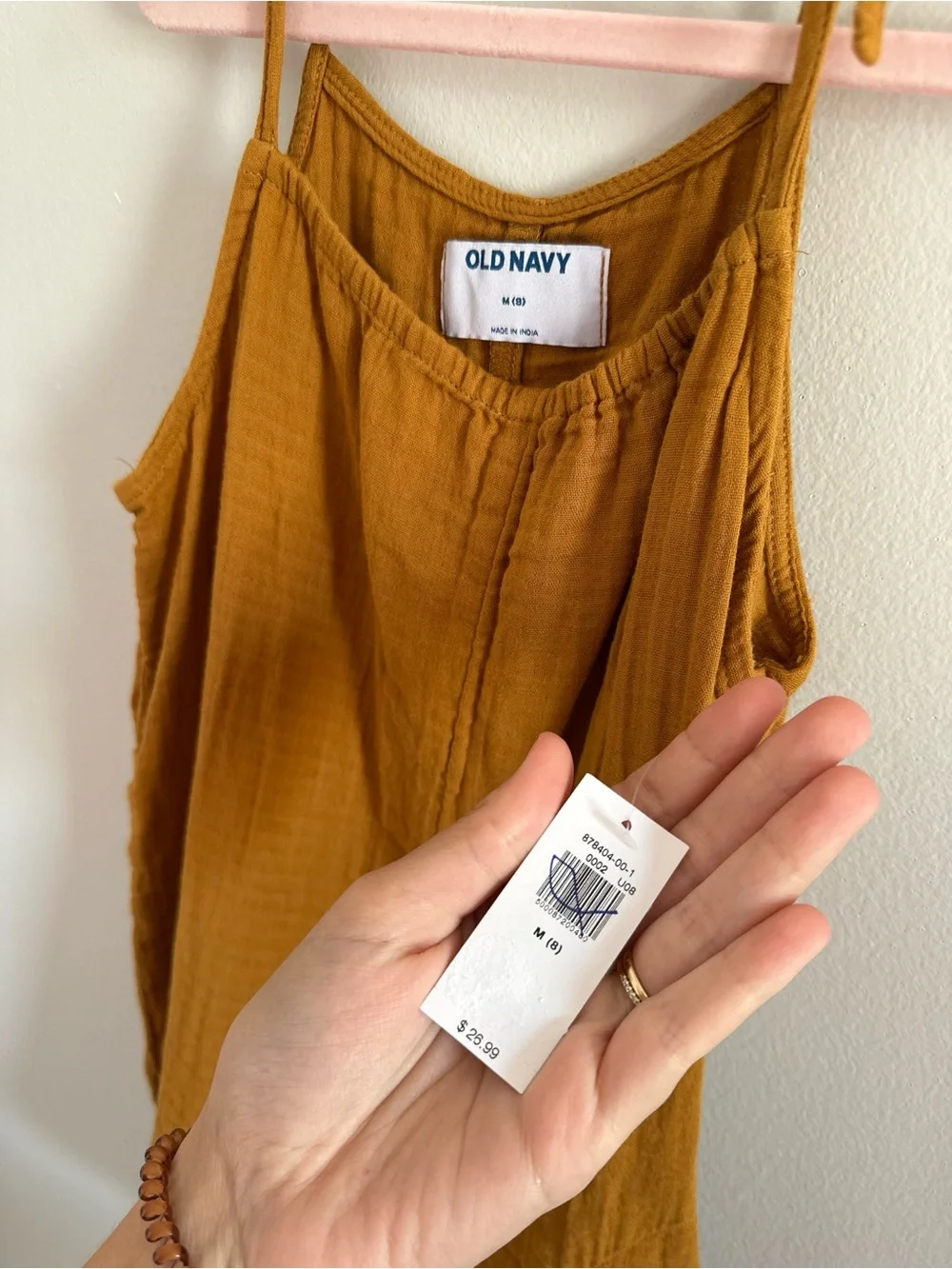 Old Navy Girl’s Mustard Tie-Shoulder Romper with Pockets NWT